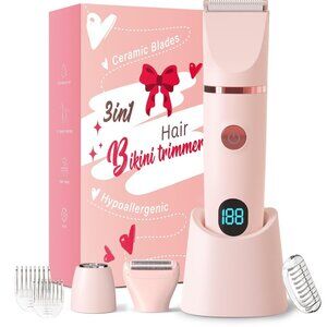 Bikini Trimmer for Women, 3 in 1 Hypoallergenic Painless Ceramic Blade Electric